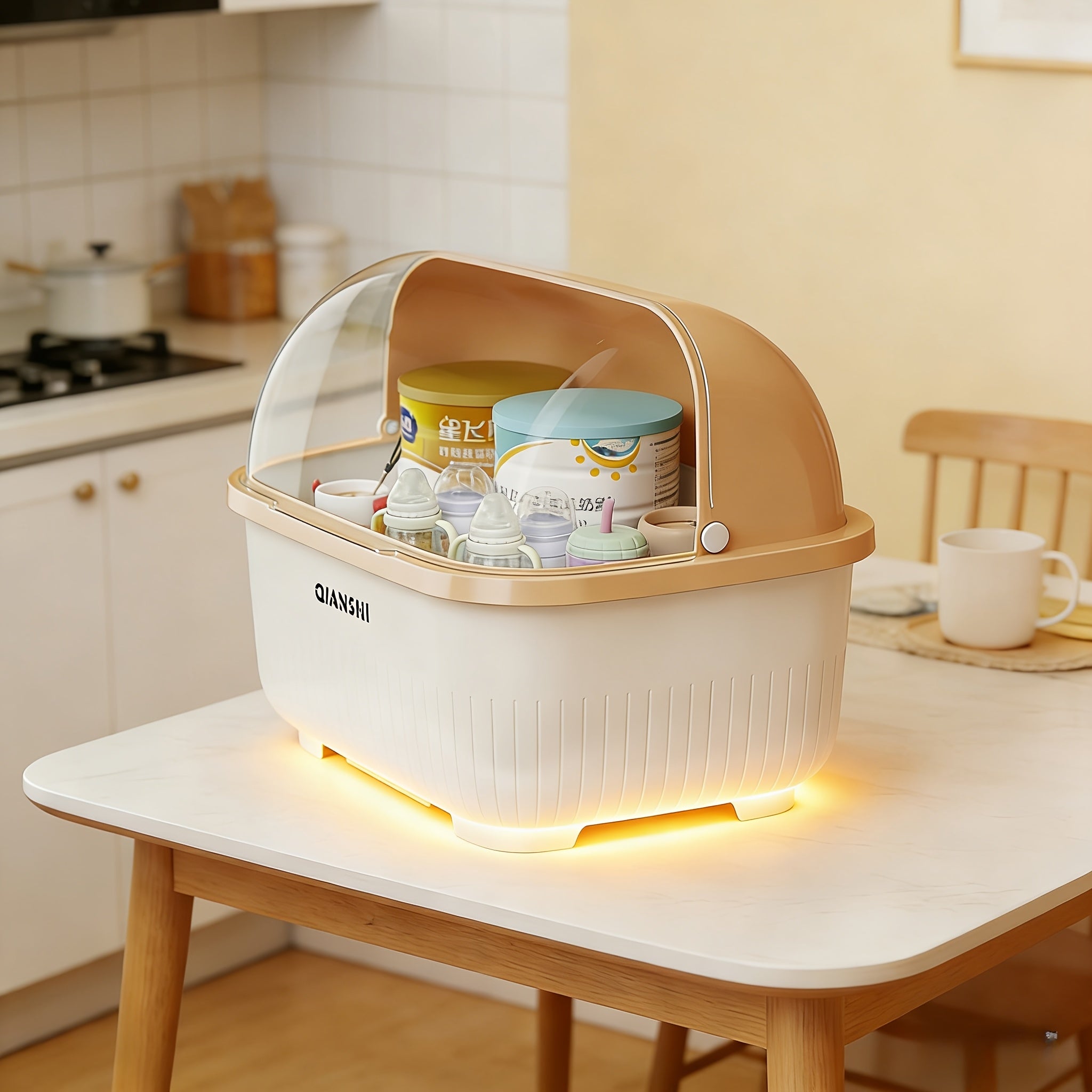 Baby Bottle Storage Box with Lid, Large Capacity Drainage Rack for Baby Feeding Supplies & Tableware