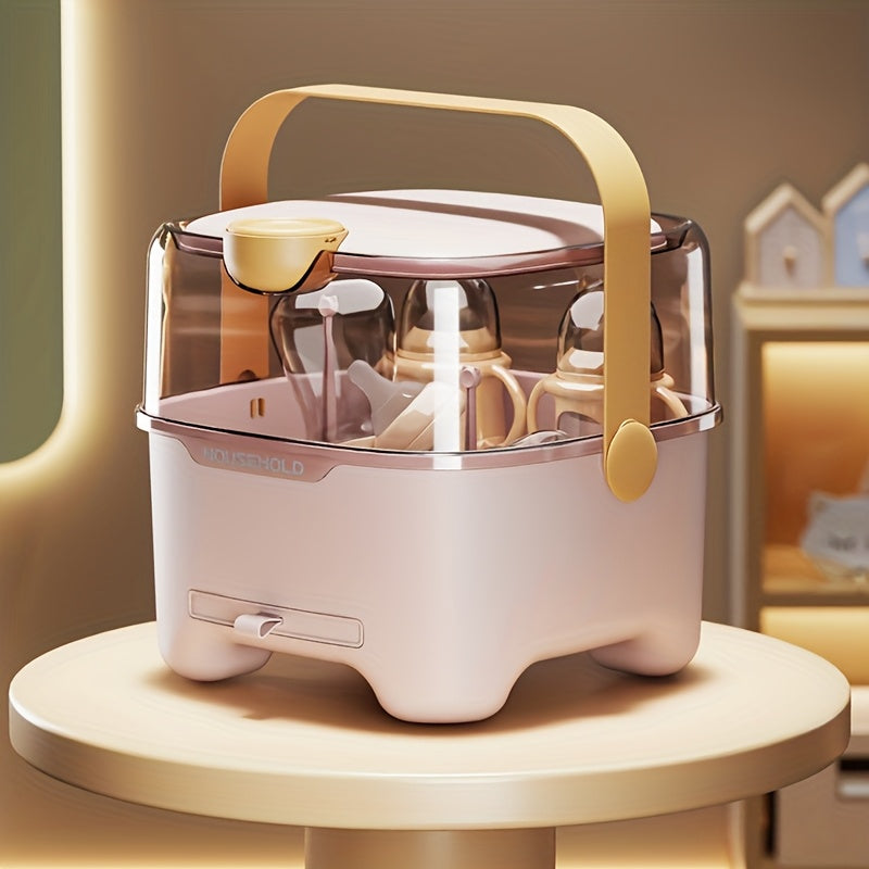 A New Upgraded and Thickened Portable Bottle Storage Box with a Lid, a Utensil and Dish Drying Rack, and a Complementary Food Storage Box