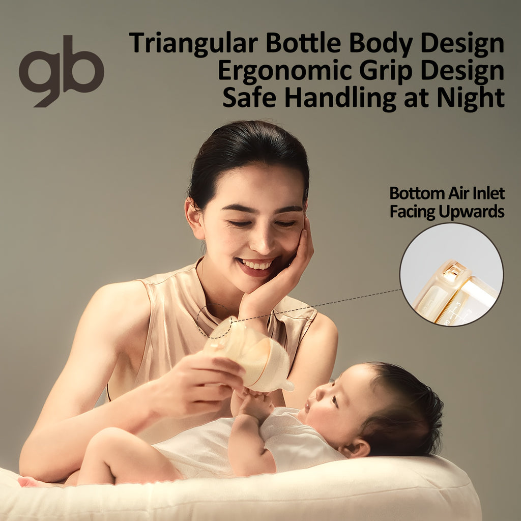 GB PPSU Baby Bottles 3 Sizes with -Spill System & Breast Nipple & V-Valve Straw - BPA-Free, Feeding for - (0-12 Months) - Wide Mouth & Handle, PPSU Liquid Separation Tech (No reflux for breast milk\u002F