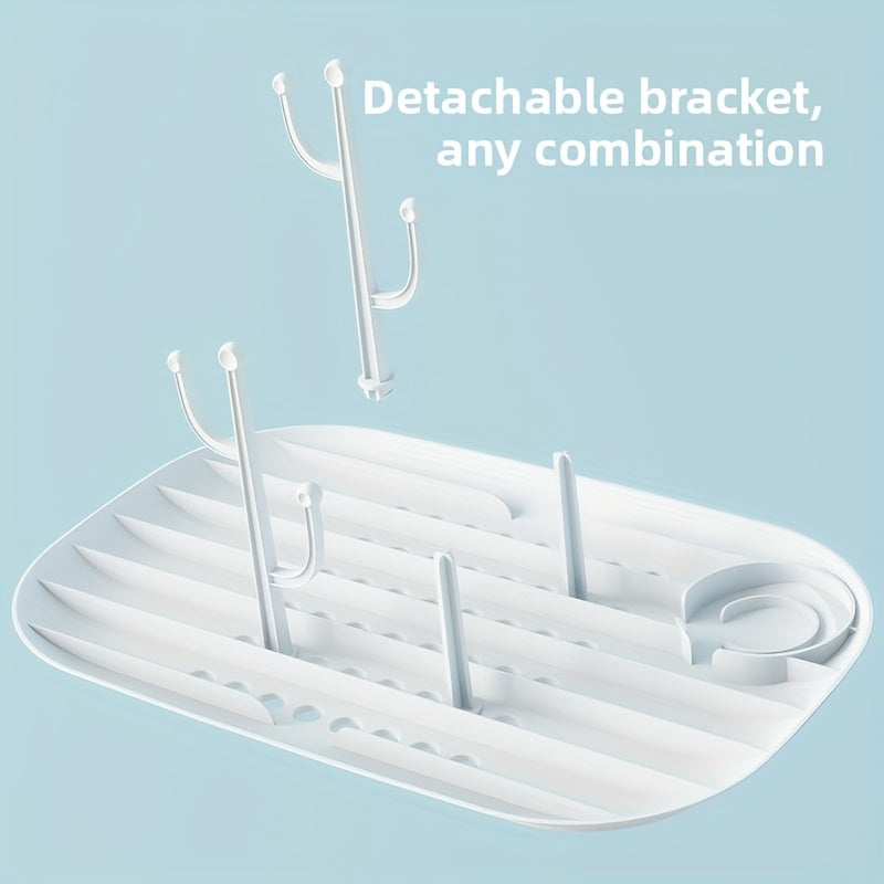 A Feeding Essentials Bottle Storage Box with Lid, a Countertop Storage Box with a Drain Rack, Suitable for Draining and Bottles and Nipples, Utensils, and Food Supplements, Feeding Storage | Transparent Storage Box | Detachable Draining Tray
