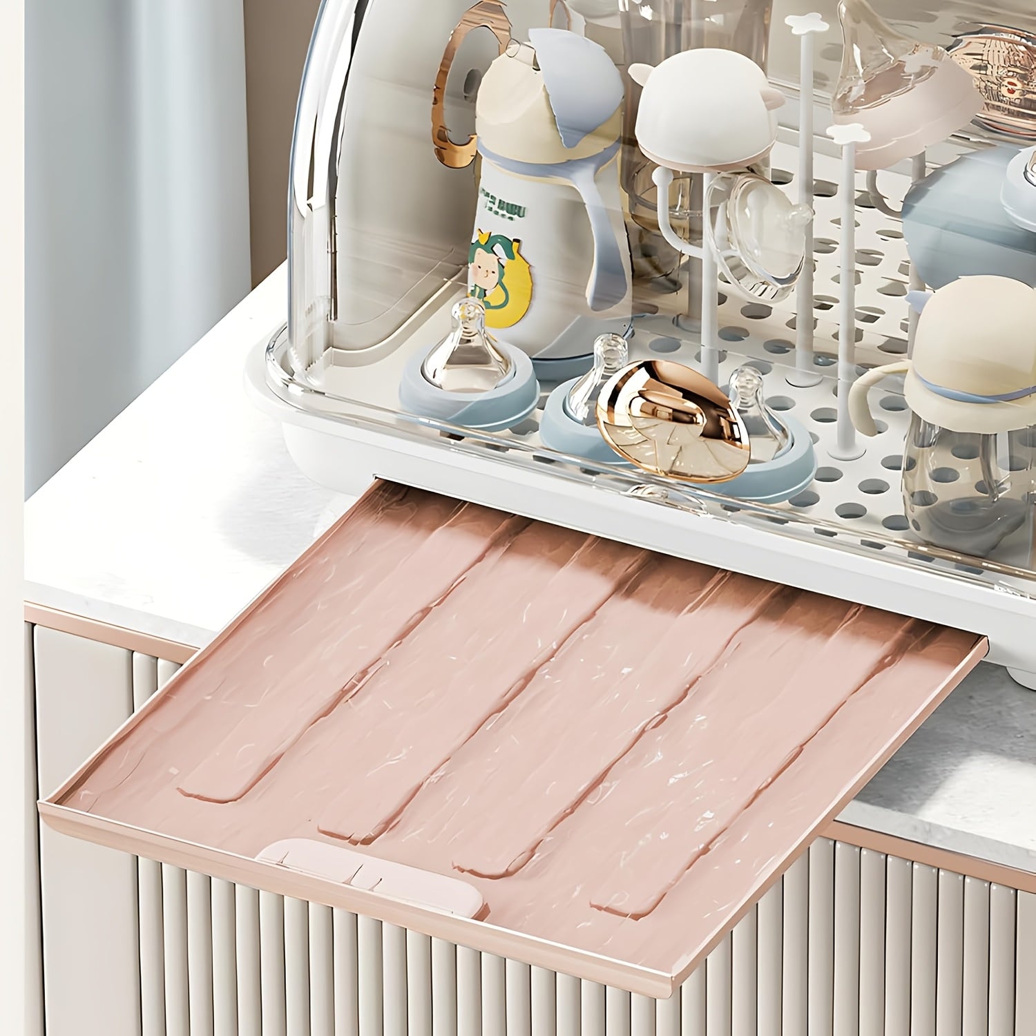Bottle Drying Rack Storage, Nursing Bottle Storage Box Organizer with Cover, Portable Kitchen Cabinet Organizer, Durable Countertop Dryer
