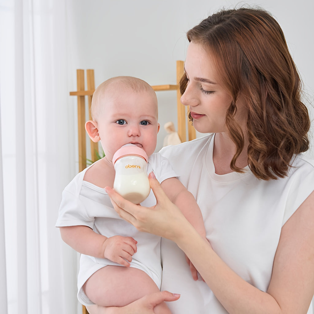 Oberni Anti-Colic 4oz\u002F 120ml BPA Free Glass Baby Bottles, 0+ Months, Slow Flow Breast-Like Nipple, Designed For Seamless Transition Between Bottle & Breast, Blue\u002FGreen\u002FPink, Pack Of 2\u002F3