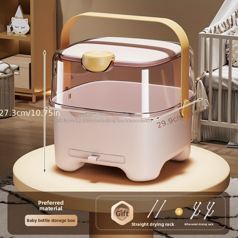 A New Upgraded and Thickened Portable Bottle Storage Box with a Lid, a Utensil and Dish Drying Rack, and a Complementary Food Storage Box