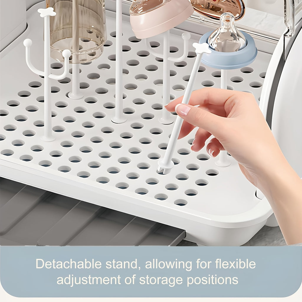Bottle Drying Rack Storage, Nursing Bottle Storage Box Organizer with Cover, Portable Kitchen Cabinet Organizer, Durable Countertop Dryer