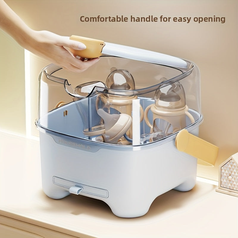 A New Upgraded and Thickened Portable Bottle Storage Box with a Lid, a Utensil and Dish Drying Rack, and a Complementary Food Storage Box