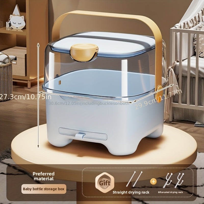 A New Upgraded and Thickened Portable Bottle Storage Box with a Lid, a Utensil and Dish Drying Rack, and a Complementary Food Storage Box