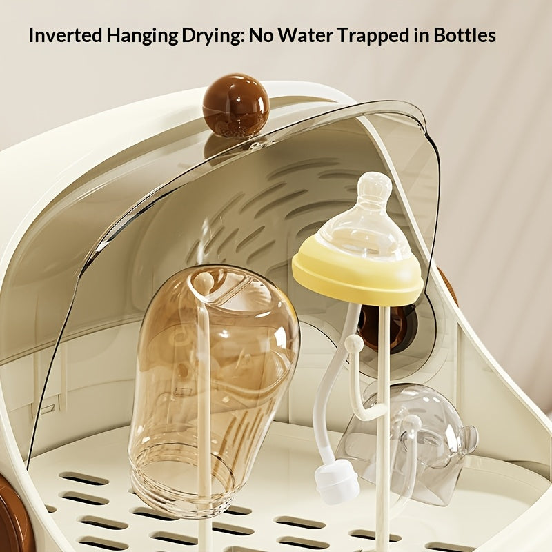 1pc Multi-Functional Bottle Drying Rack | Flip Cover, Dust-Proof, Large Capacity, PP Material, Includes Storage for Bottles and Formula
