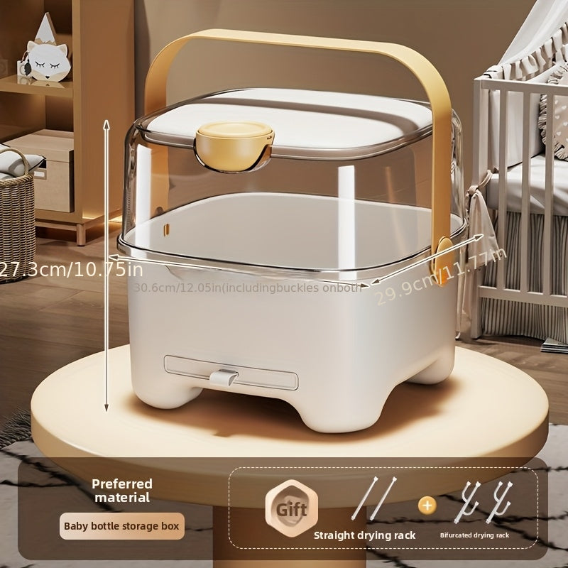 A New Upgraded and Thickened Portable Bottle Storage Box with a Lid, a Utensil and Dish Drying Rack, and a Complementary Food Storage Box