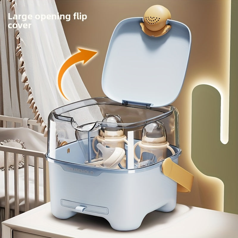 A New Upgraded and Thickened Portable Bottle Storage Box with a Lid, a Utensil and Dish Drying Rack, and a Complementary Food Storage Box
