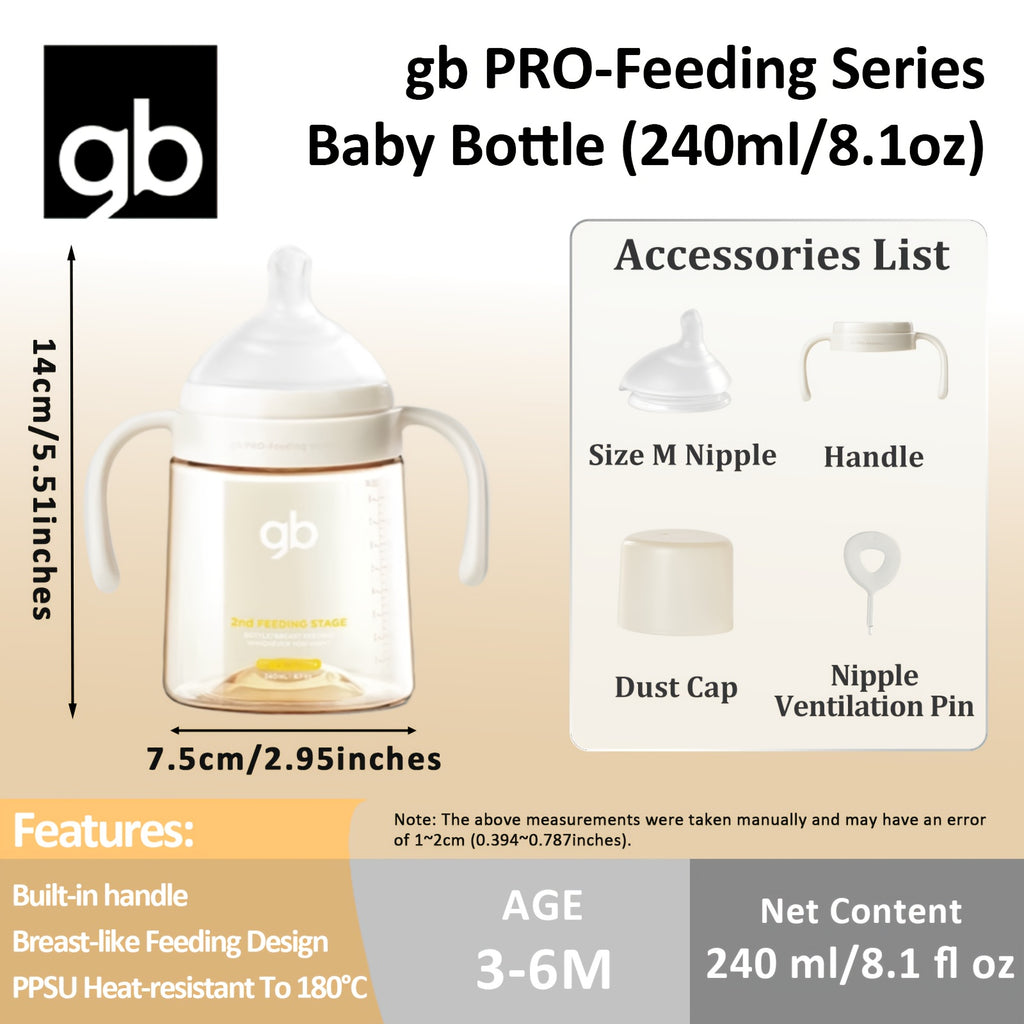 GB PPSU Baby Bottles 3 Sizes with -Spill System & Breast Nipple & V-Valve Straw - BPA-Free, Feeding for - (0-12 Months) - Wide Mouth & Handle, PPSU Liquid Separation Tech (No reflux for breast milk\u002F