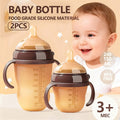 2pcs Baby Bottles Suitable for Newborns & - Food-Grade Silicone with -Collapsible Weighted Straw, Wide Mouth Nipple, -Leak inverted Design & Non-Spill Spout - Feeding Bottles, Ideal for Breastfeeding and Formula