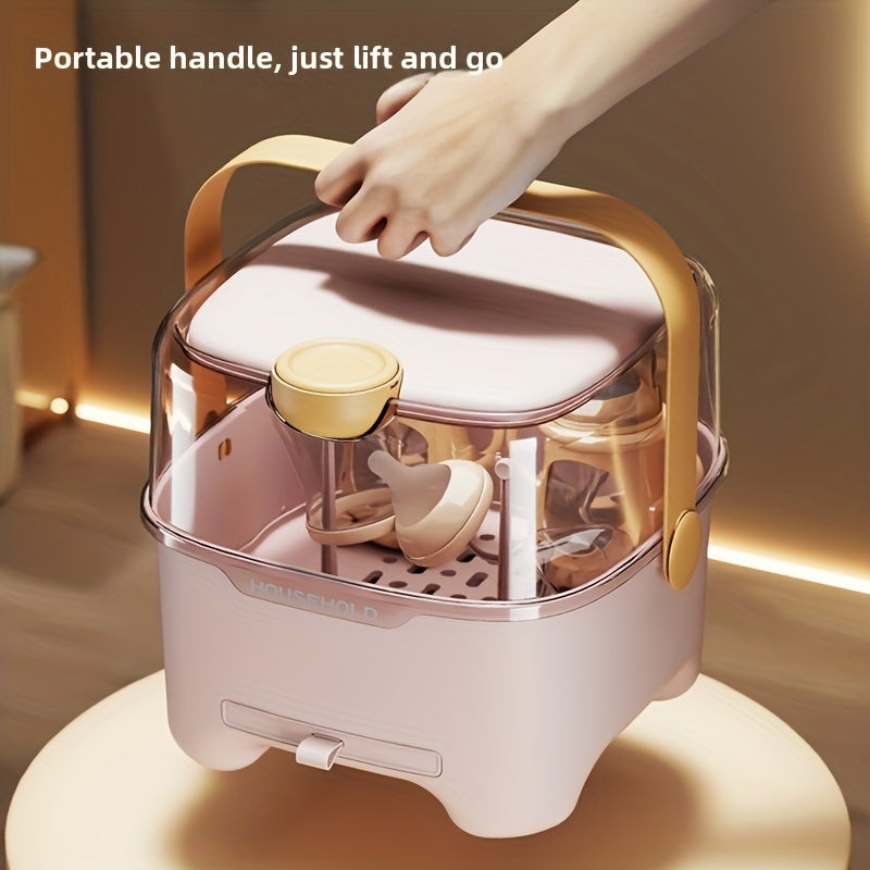 A New Upgraded and Thickened Portable Bottle Storage Box with a Lid, a Utensil and Dish Drying Rack, and a Complementary Food Storage Box