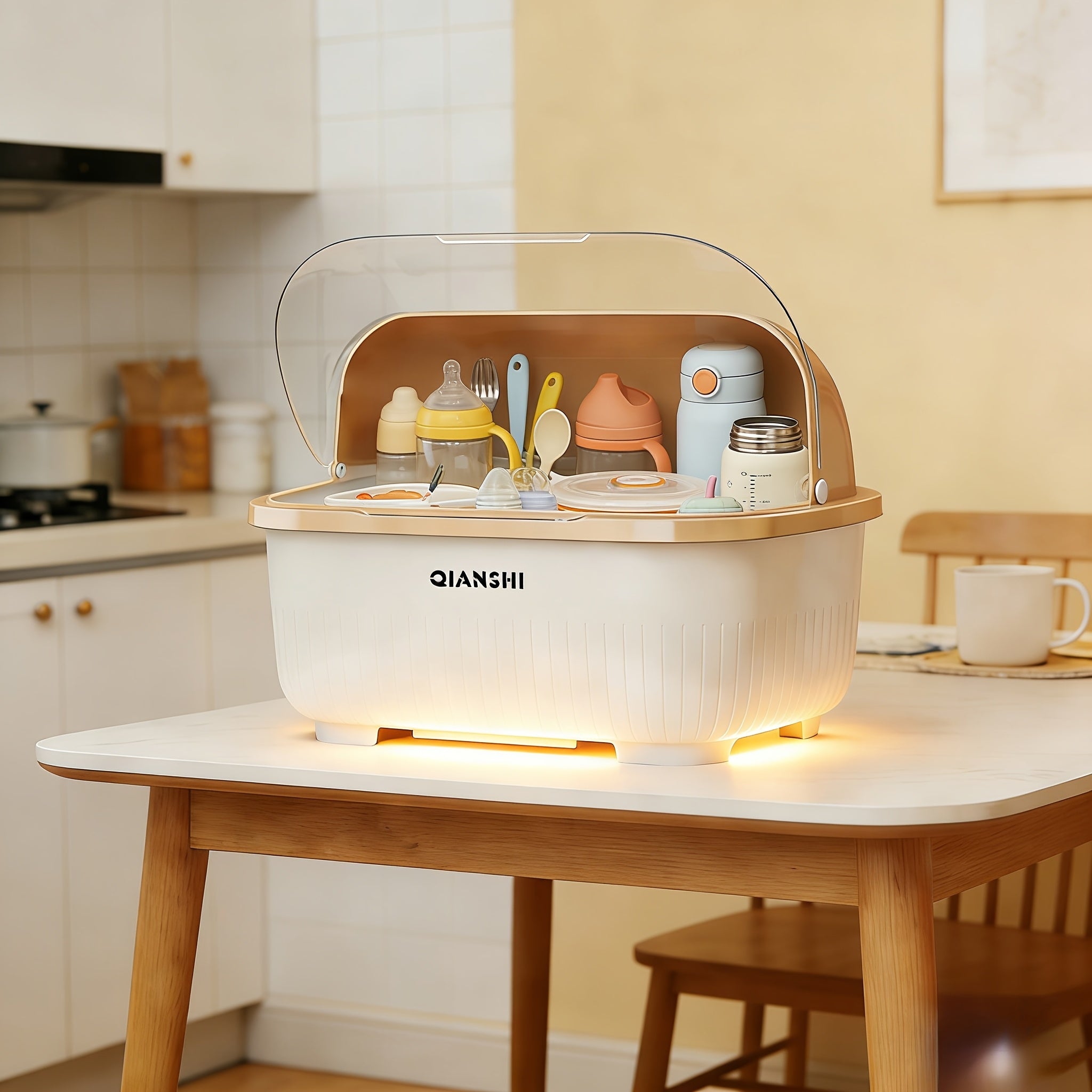 Baby Bottle Storage Box with Lid, Large Capacity Drainage Rack for Baby Feeding Supplies & Tableware