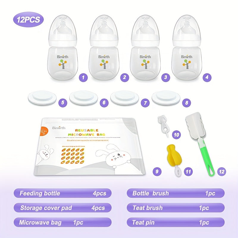 Bimirth S1016 Wide Mouth Youngsters Bottles, 12pcs Set in White - Includes Feeding & Milk Storage Accessories, Ideal Youngsters Gift Package