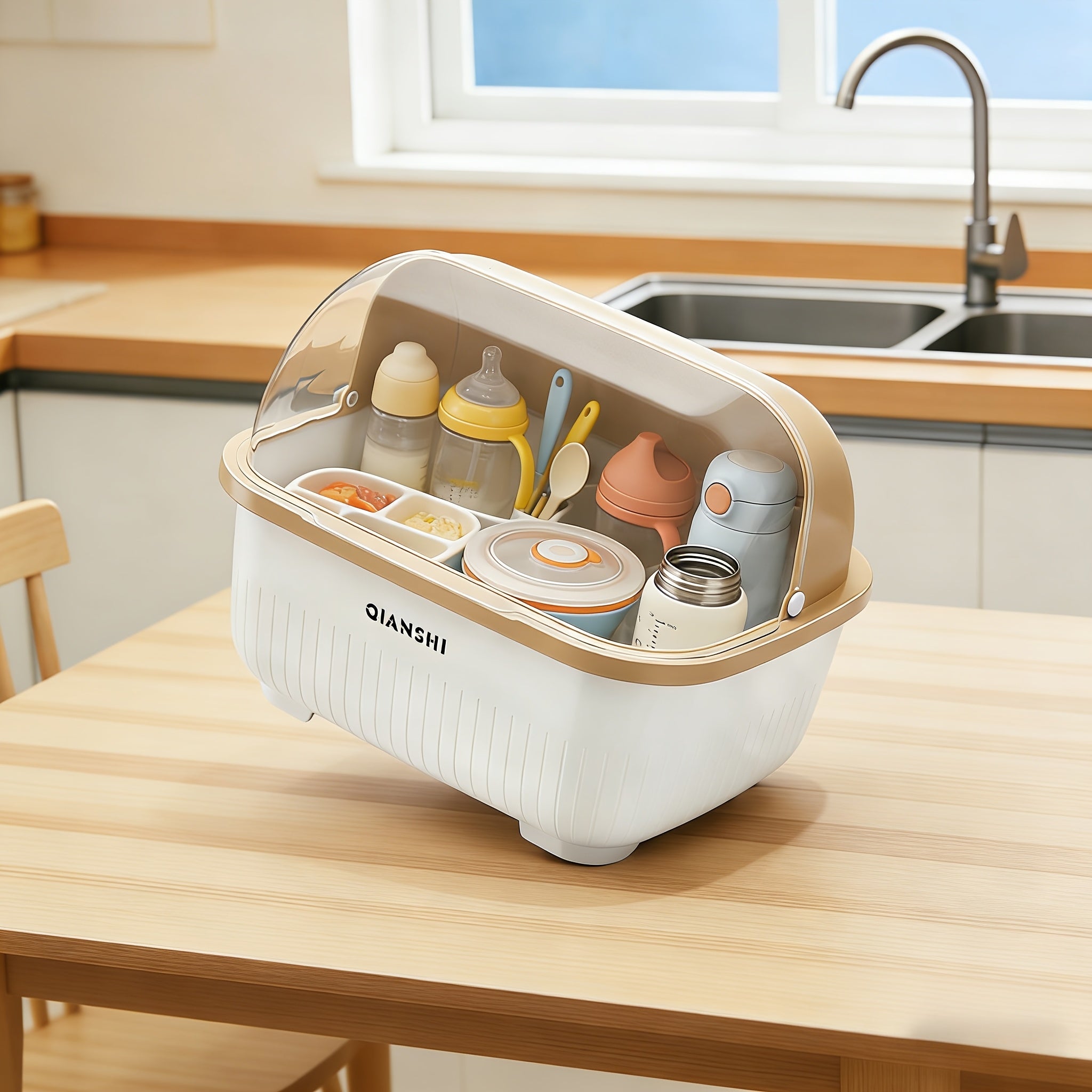 Baby Bottle Storage Box with Lid, Large Capacity Drainage Rack for Baby Feeding Supplies & Tableware