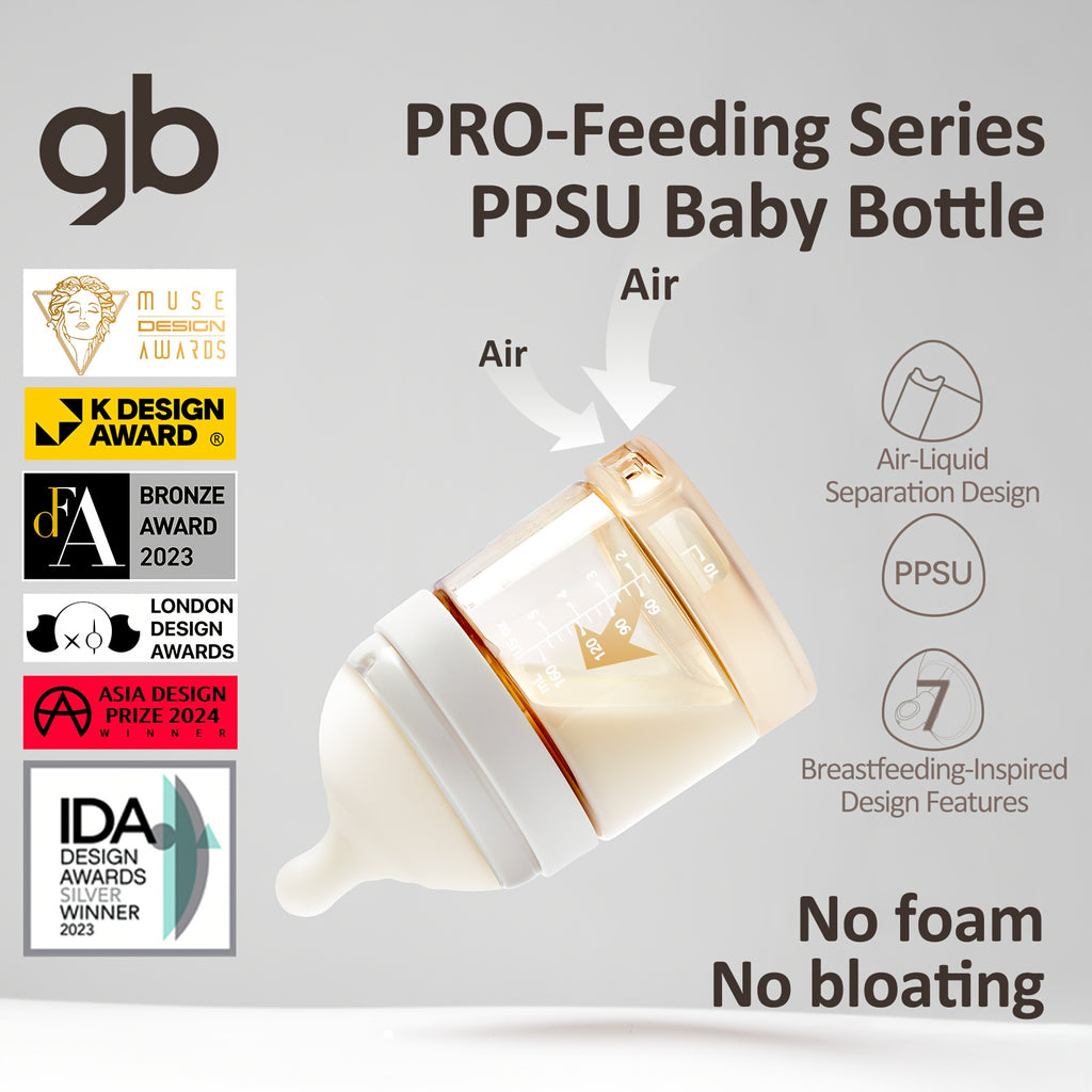 GB PPSU Baby Bottles 3 Sizes with -Spill System & Breast Nipple & V-Valve Straw - BPA-Free, Feeding for - (0-12 Months) - Wide Mouth & Handle, PPSU Liquid Separation Tech (No reflux for breast milk\u002F