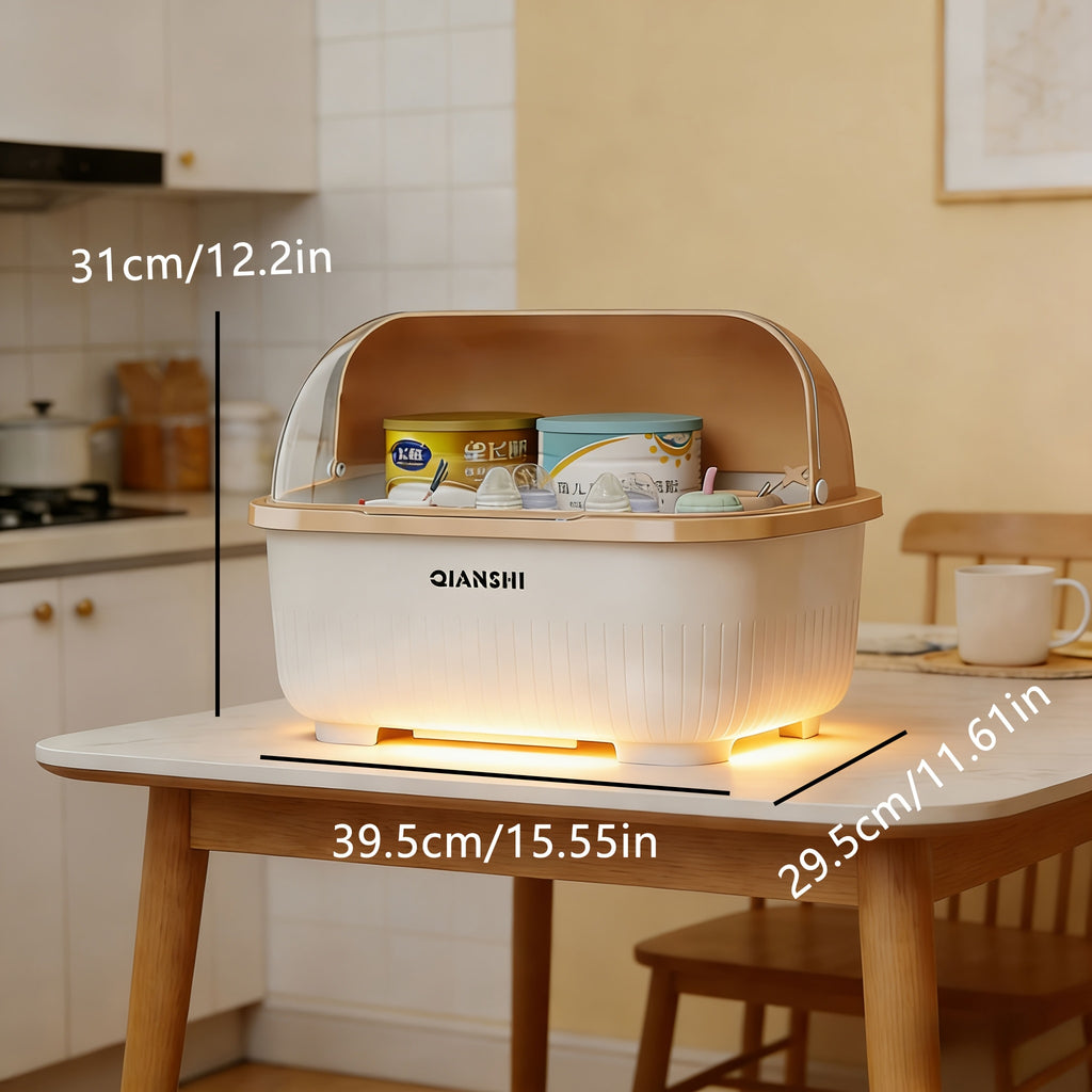 Baby Bottle Storage Box with Lid, Large Capacity Drainage Rack for Baby Feeding Supplies & Tableware