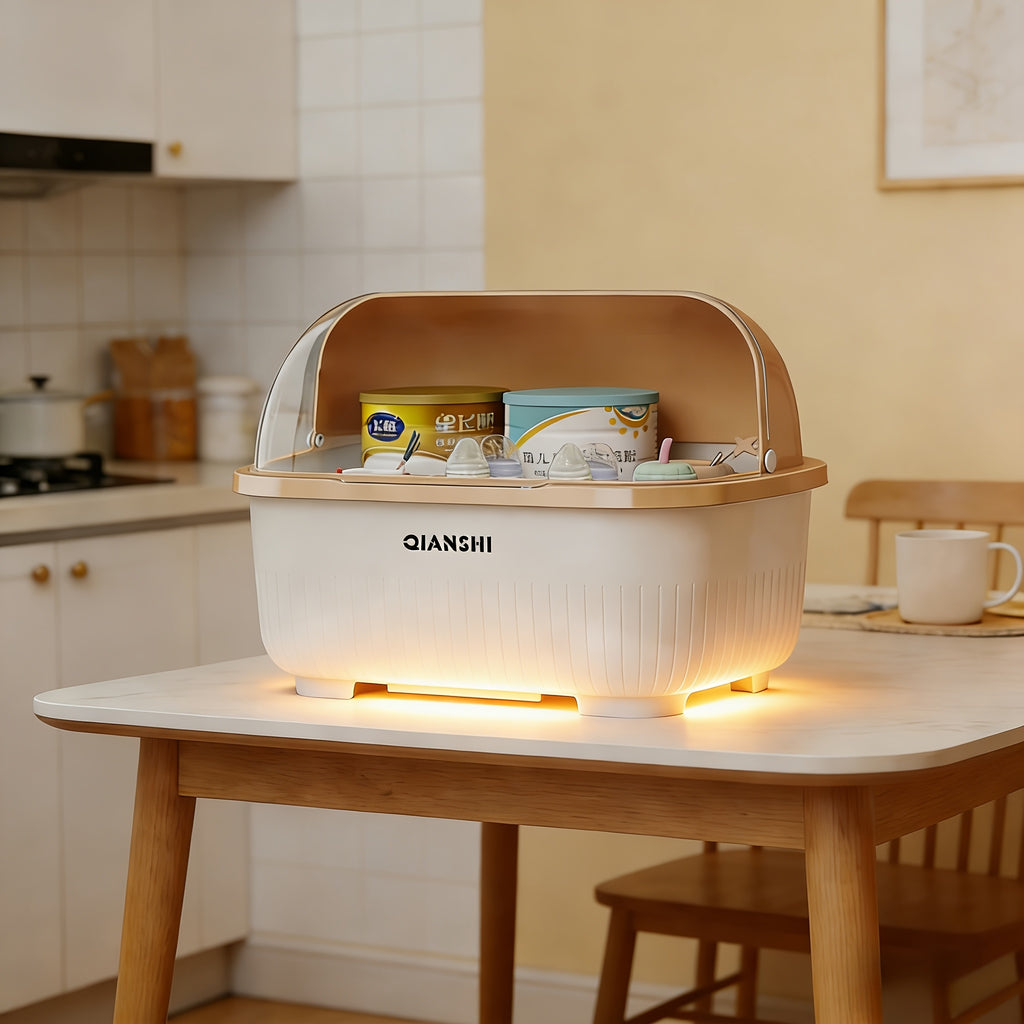 Baby Bottle Storage Box with Lid, Large Capacity Drainage Rack for Baby Feeding Supplies & Tableware