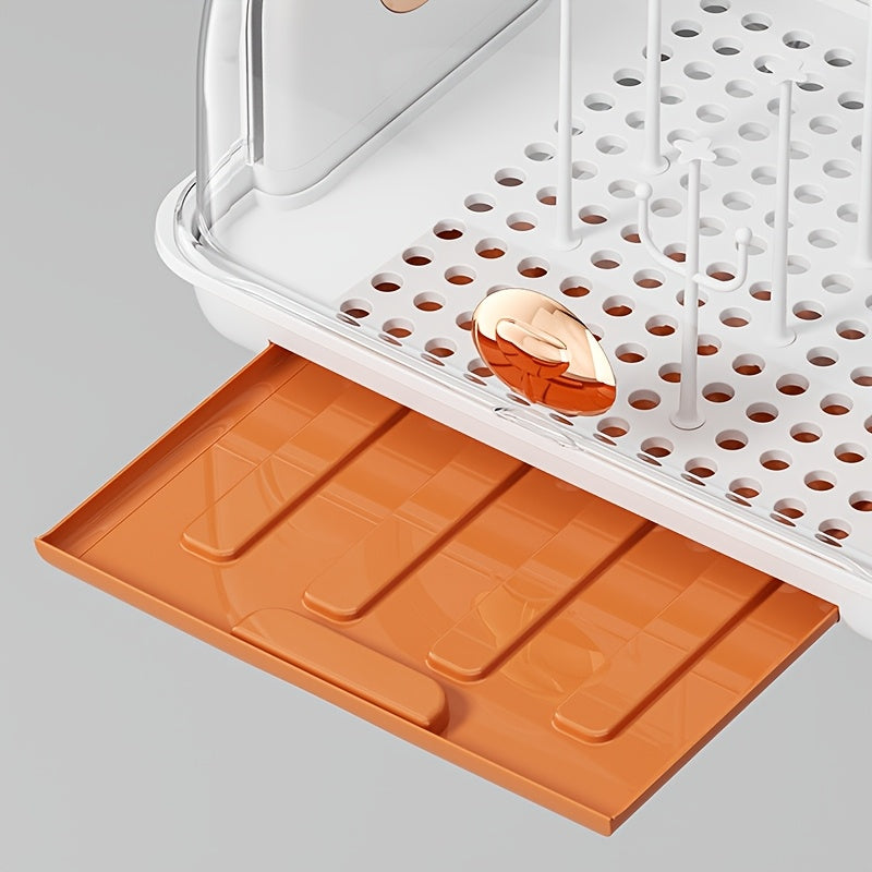Children's Bottle Storage Box with Lid, Dustproof Cup Drainage Rack, Baby Bowl and Utensil Storage Container, Large Capacity Organizer