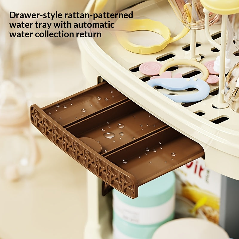 1pc Multi-Functional Bottle Drying Rack | Flip Cover, Dust-Proof, Large Capacity, PP Material, Includes Storage for Bottles and Formula