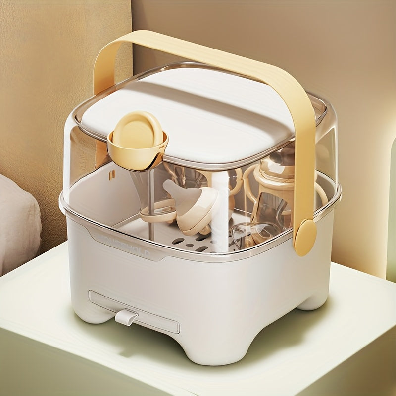 A New Upgraded and Thickened Portable Bottle Storage Box with a Lid, a Utensil and Dish Drying Rack, and a Complementary Food Storage Box