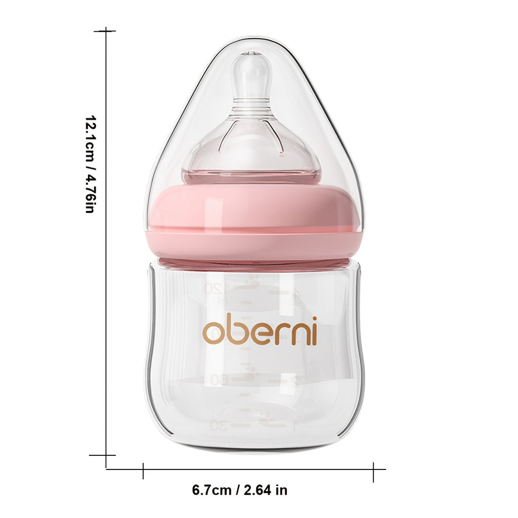Oberni Anti-Colic 4oz\u002F 120ml BPA Free Glass Baby Bottles, 0+ Months, Slow Flow Breast-Like Nipple, Designed For Seamless Transition Between Bottle & Breast, Blue\u002FGreen\u002FPink, Pack Of 2\u002F3
