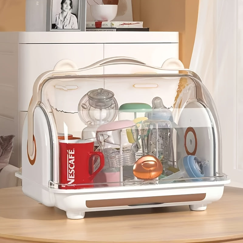 Bottle Drying Rack Storage, Nursing Bottle Storage Box Organizer with Cover, Portable Kitchen Cabinet Organizer, Durable Countertop Dryer