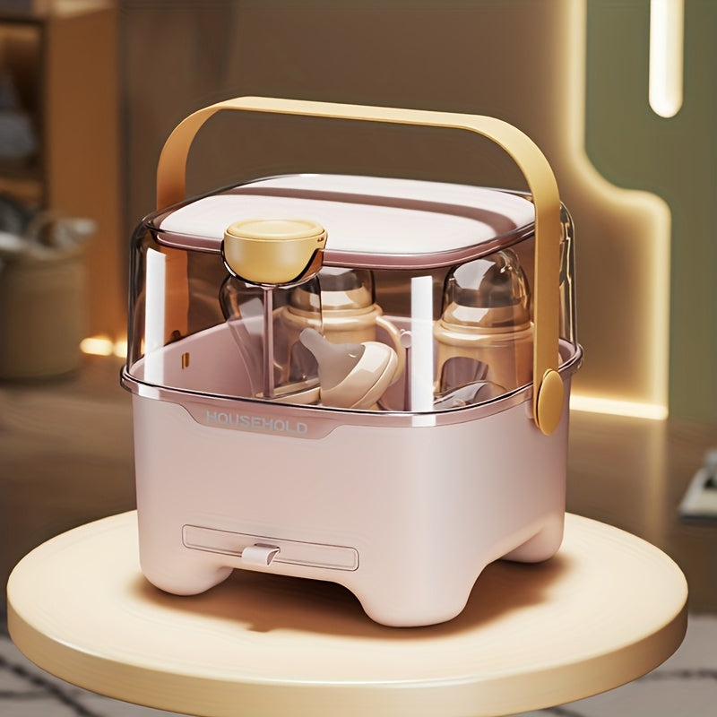 A New Upgraded and Thickened Portable Bottle Storage Box with a Lid, a Utensil and Dish Drying Rack, and a Complementary Food Storage Box