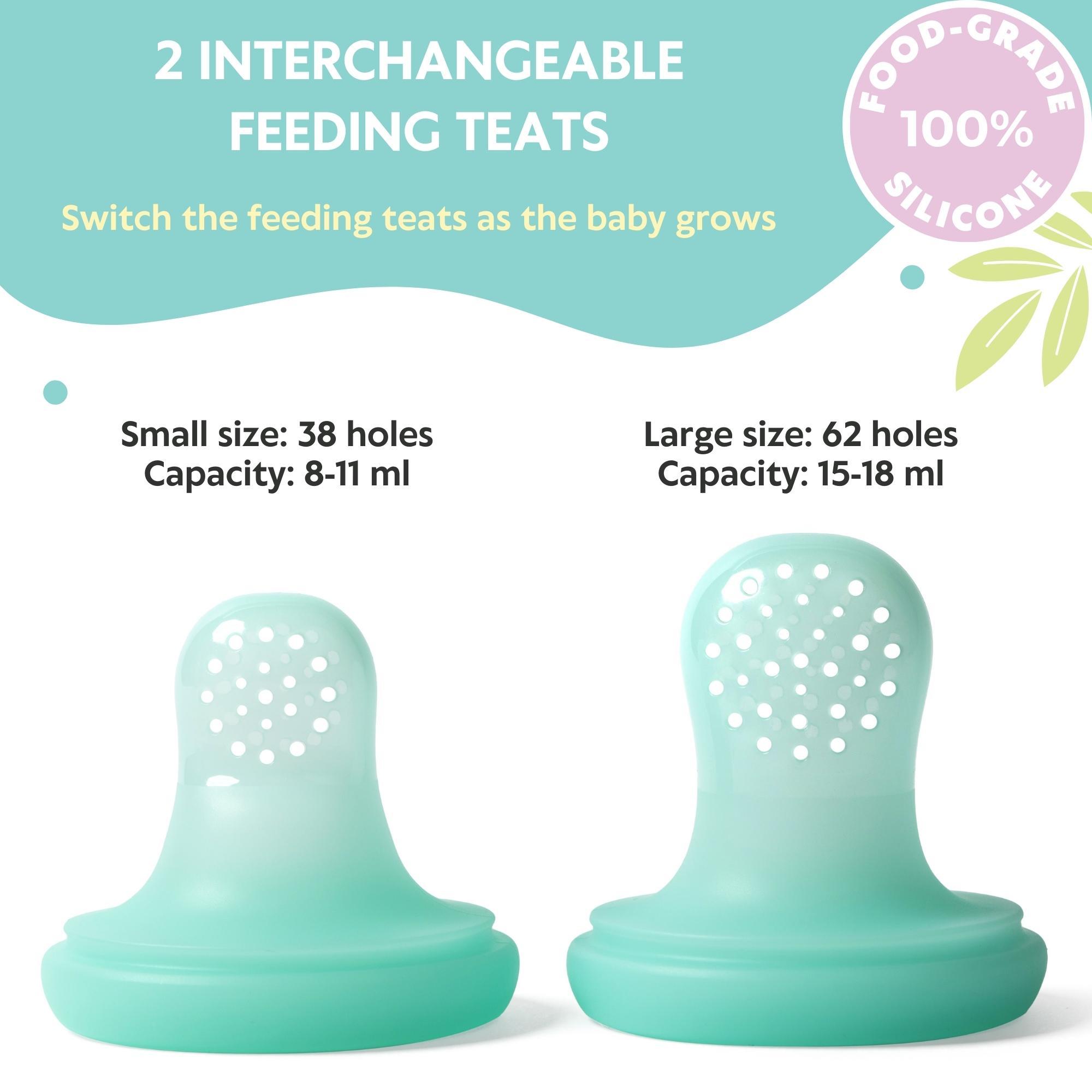 Vesta Baby Fruit Feeder - 2 Sizes Soft Silicone Freezable Fresh Food Nibbler For Safe Infant Self Feeding - Solid Foods Weaning Pacifier & Teether Set - Bunny Teething Toy For Babies 4M+