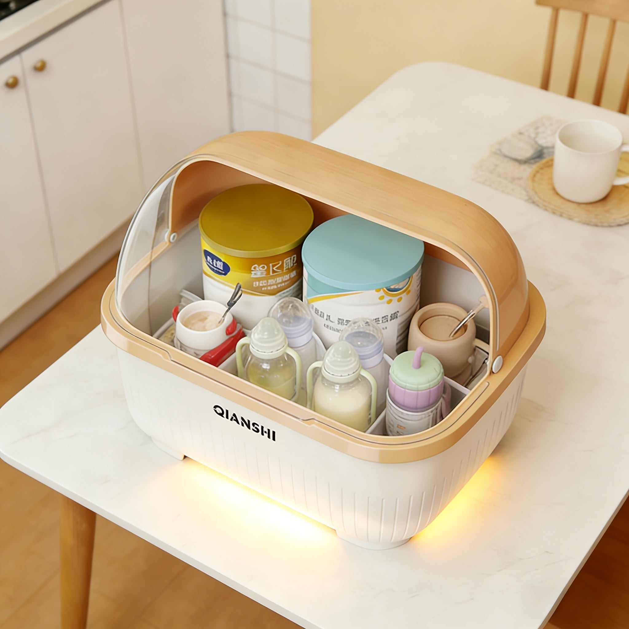 Baby Bottle Storage Box with Lid, Large Capacity Drainage Rack for Baby Feeding Supplies & Tableware