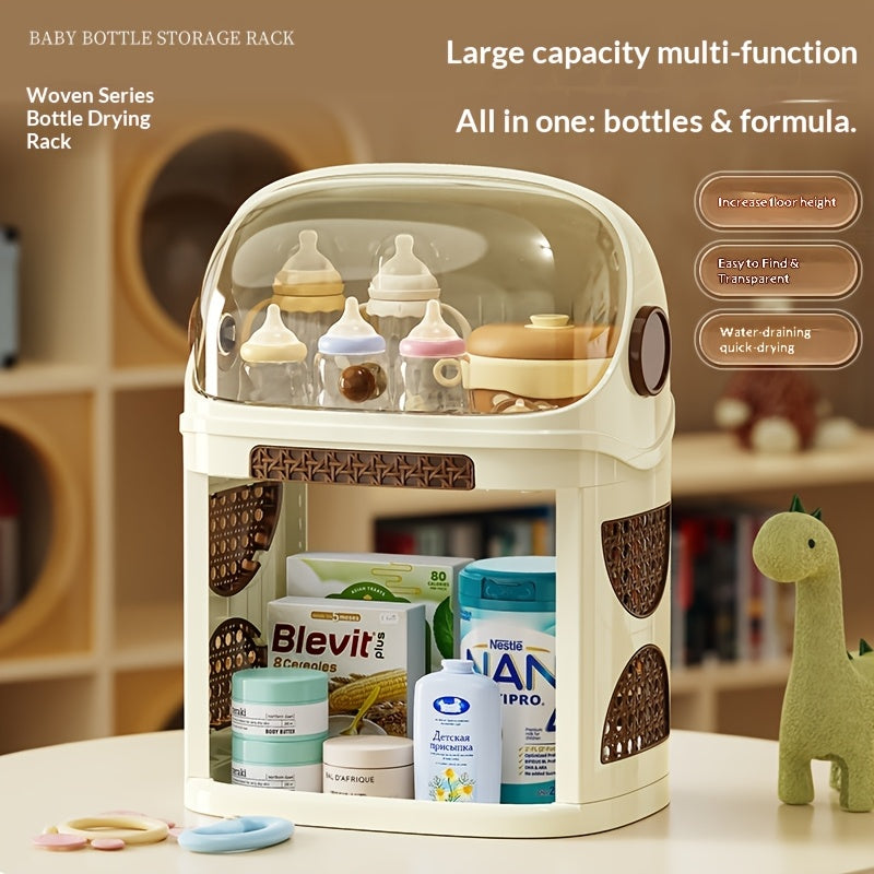1pc Multi-Functional Bottle Drying Rack | Flip Cover, Dust-Proof, Large Capacity, PP Material, Includes Storage for Bottles and Formula
